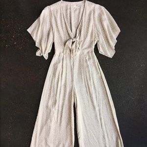 Cream and white polka dot cropped jumpsuit